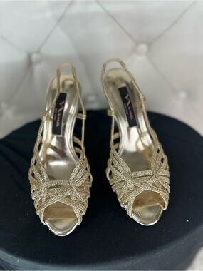Gold Glitter Strappy Slingback Heels